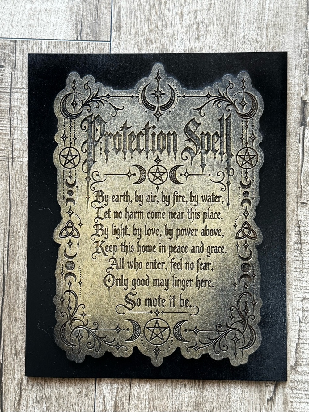 Protection Spell Plaque Wall Art - Black & Gold Mystical Decor handmade 11x9